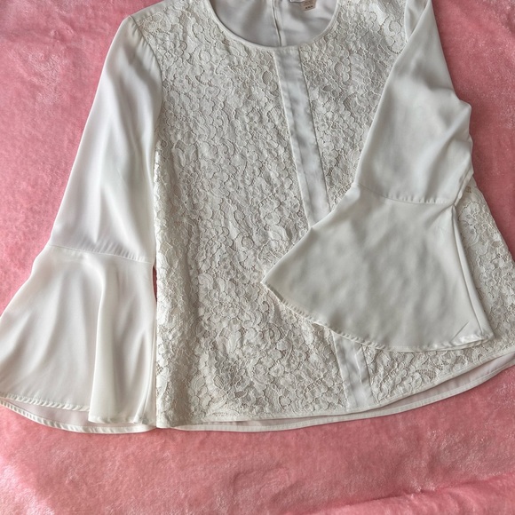 Calvin Klein White Embellished Bell Sleeve Blouse - Picture 3 of 7